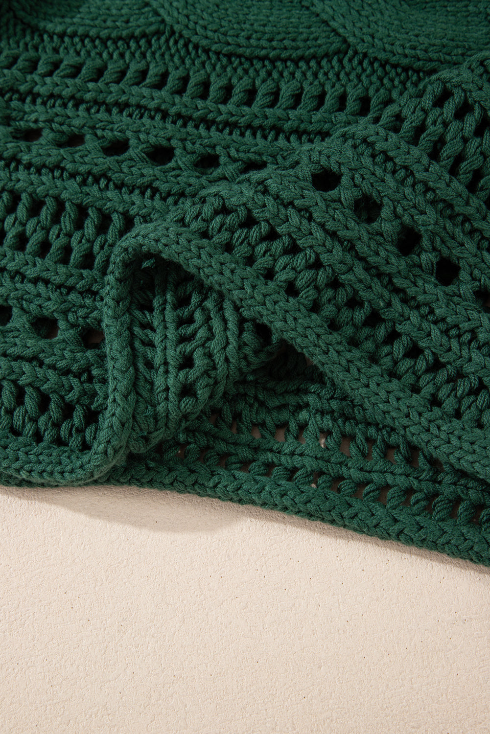 Chic blackish green cropped cable knit sweater with hollow-out design