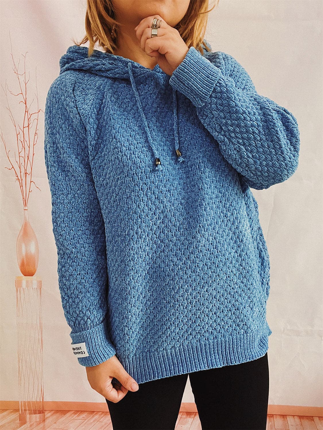 Drawstring Long Sleeve  Hooded Sweater.