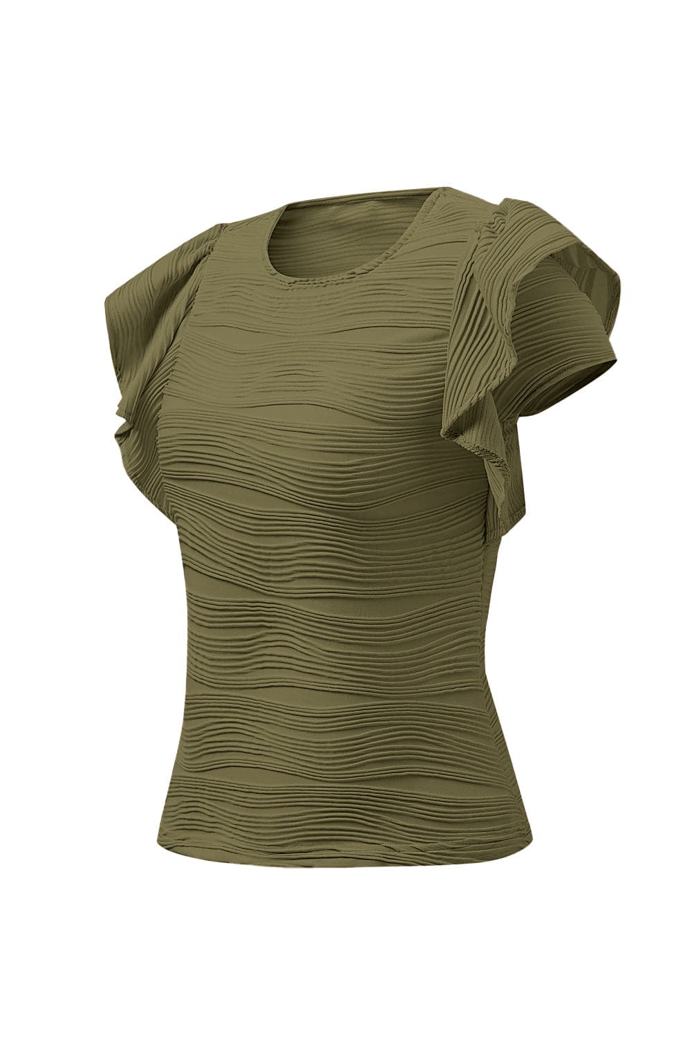 Textured Round Neck Cap Sleeve Top.