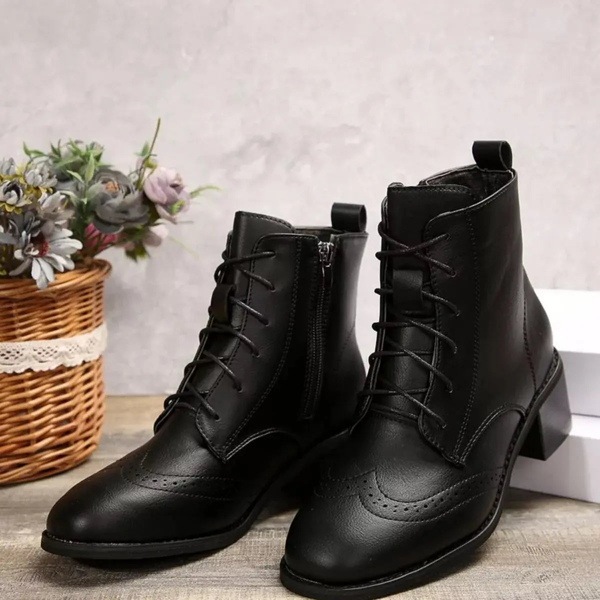 Lace-Up Ankle Boots with Zipper Simply Love