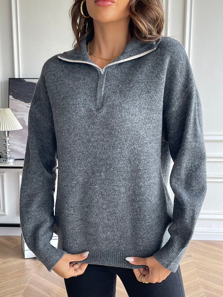 Half Zip Dropped Shoulder Sweater.