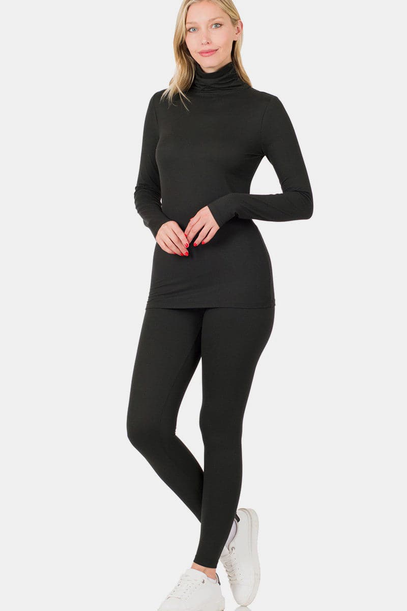 Zenana Full Size Turtleneck Top and Leggings Lounge Set.