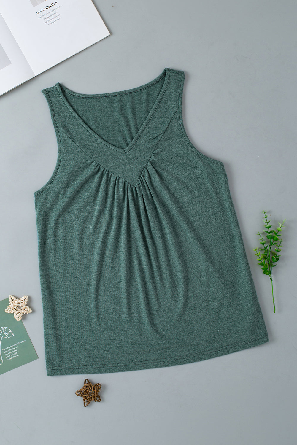 Chic mist green v neck ruched tank top for every occasion