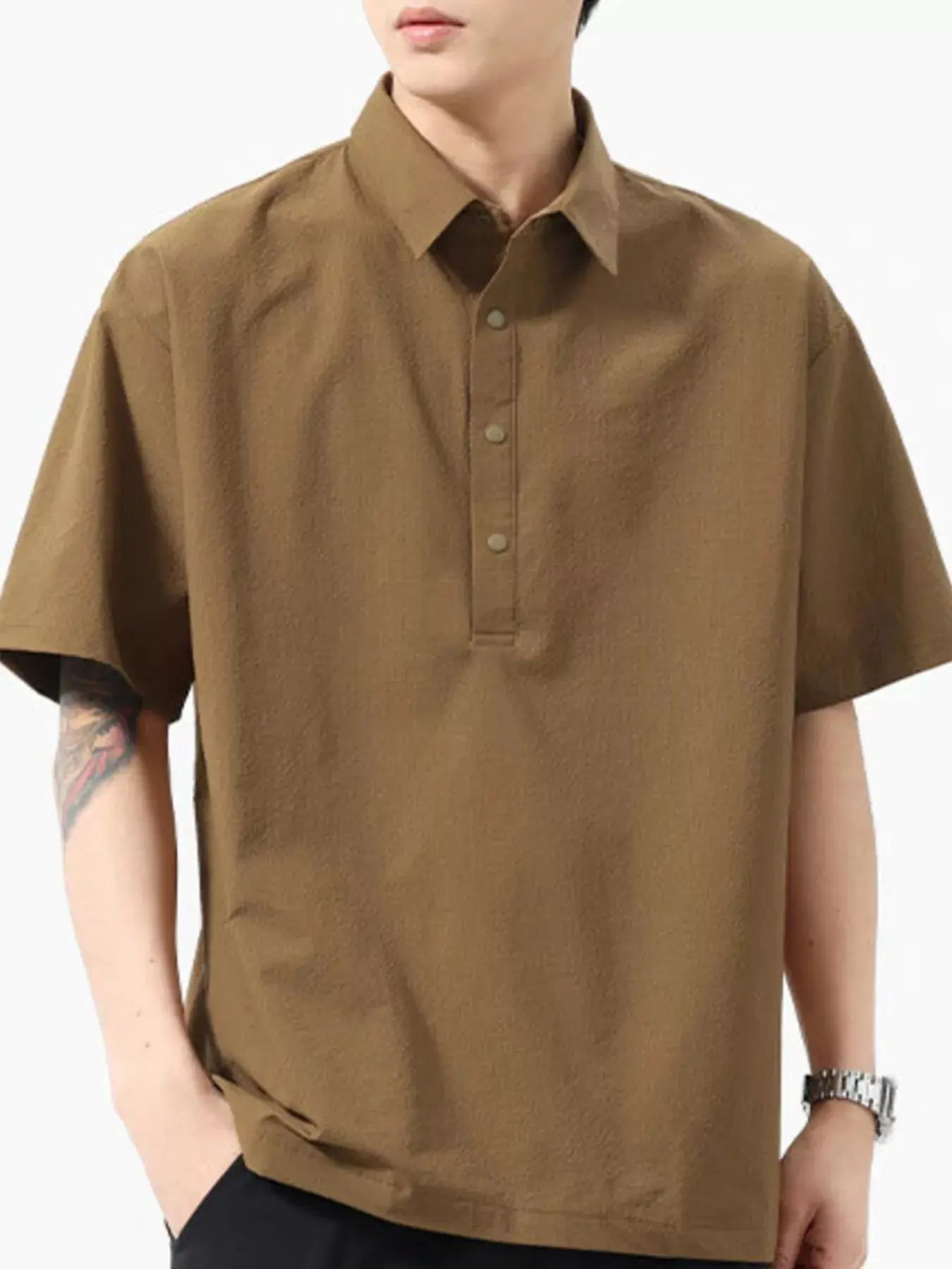 Men's Plus Size Half Button Loose Fit Short Sleeve Polo Simply Love