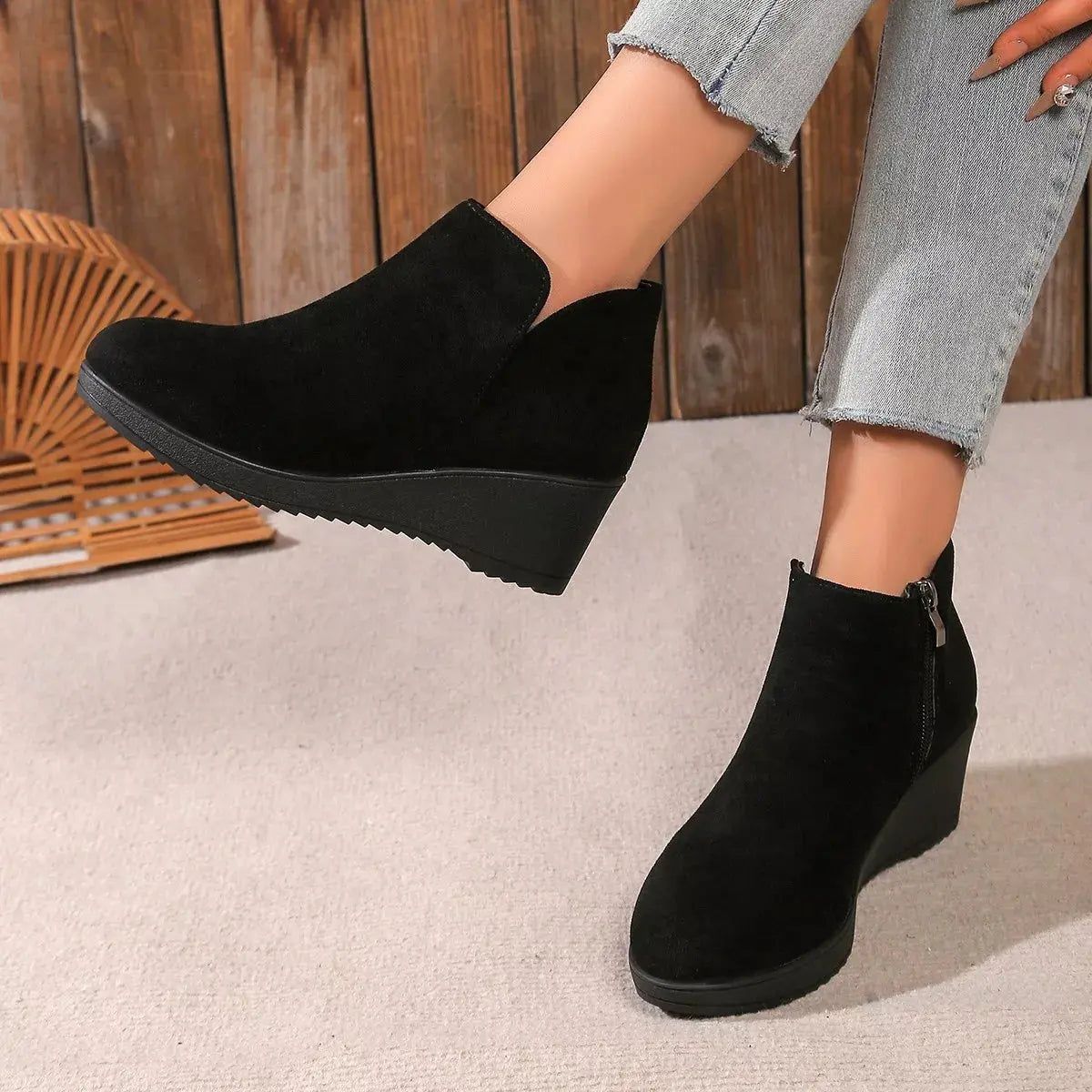 Round Toe Wedge Ankle Boots Simply Love