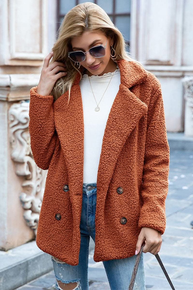 Chic lapel collar sherpa coat - Love Salve 