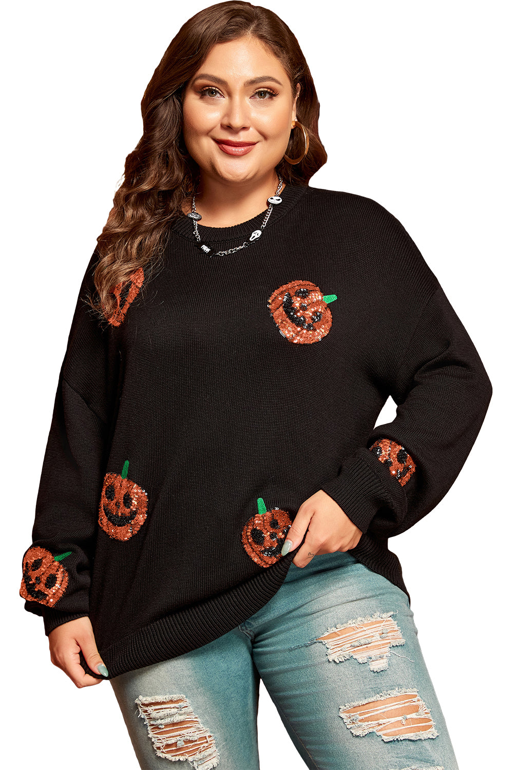 Chic black sequined pumpkin sweater