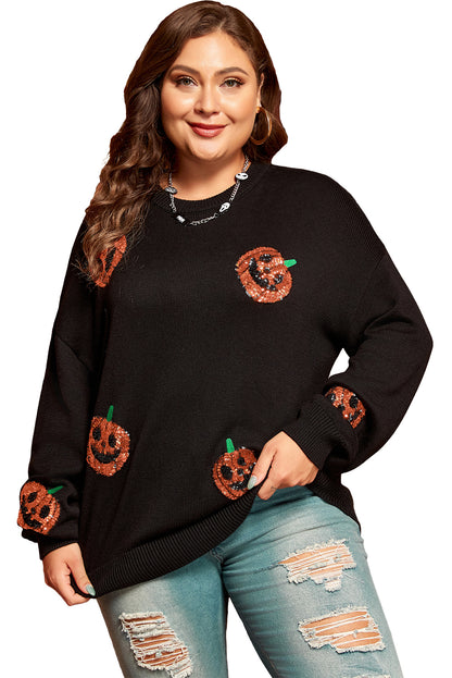 Chic black sequined pumpkin sweater