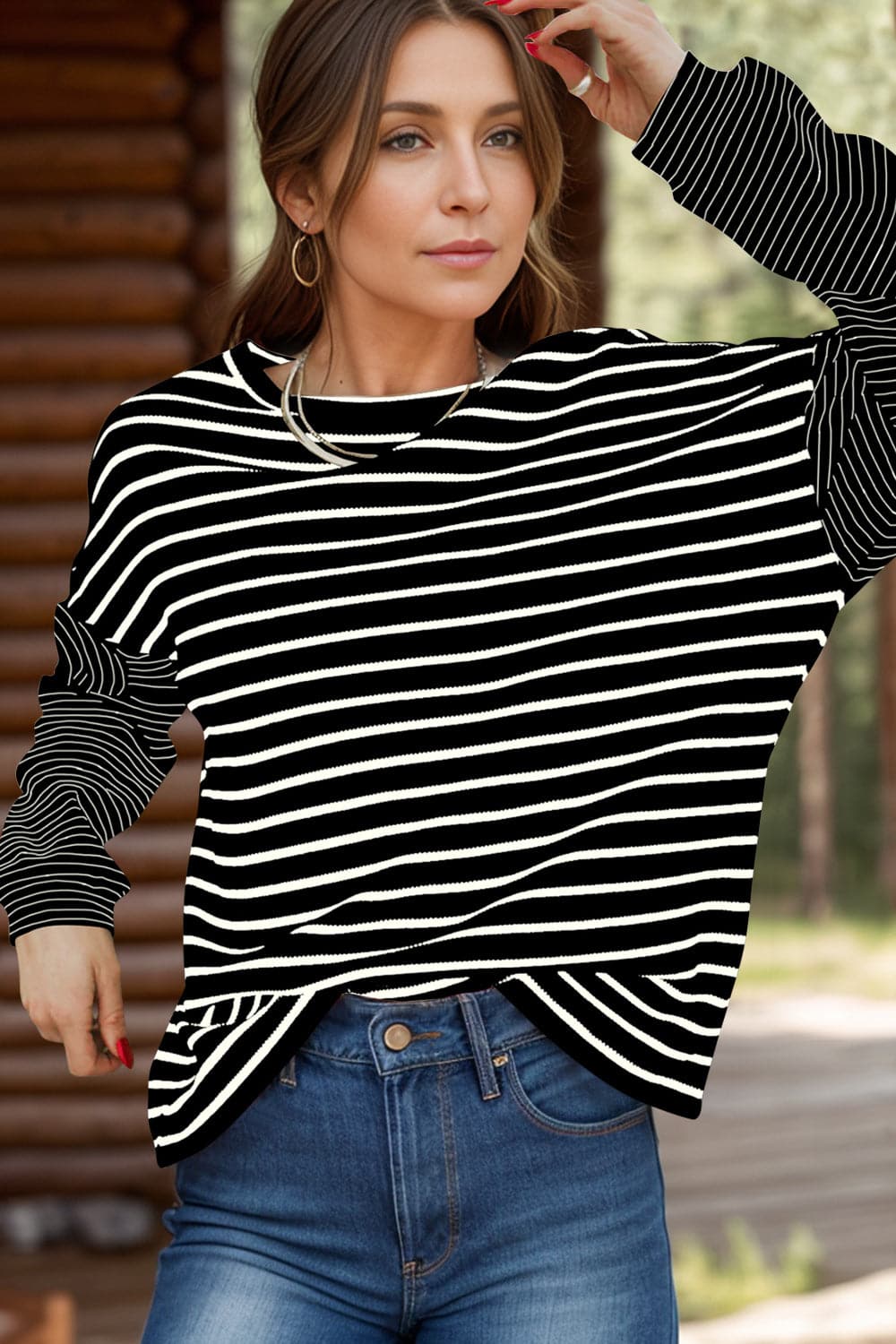 Casual striped dropped shoulder tee