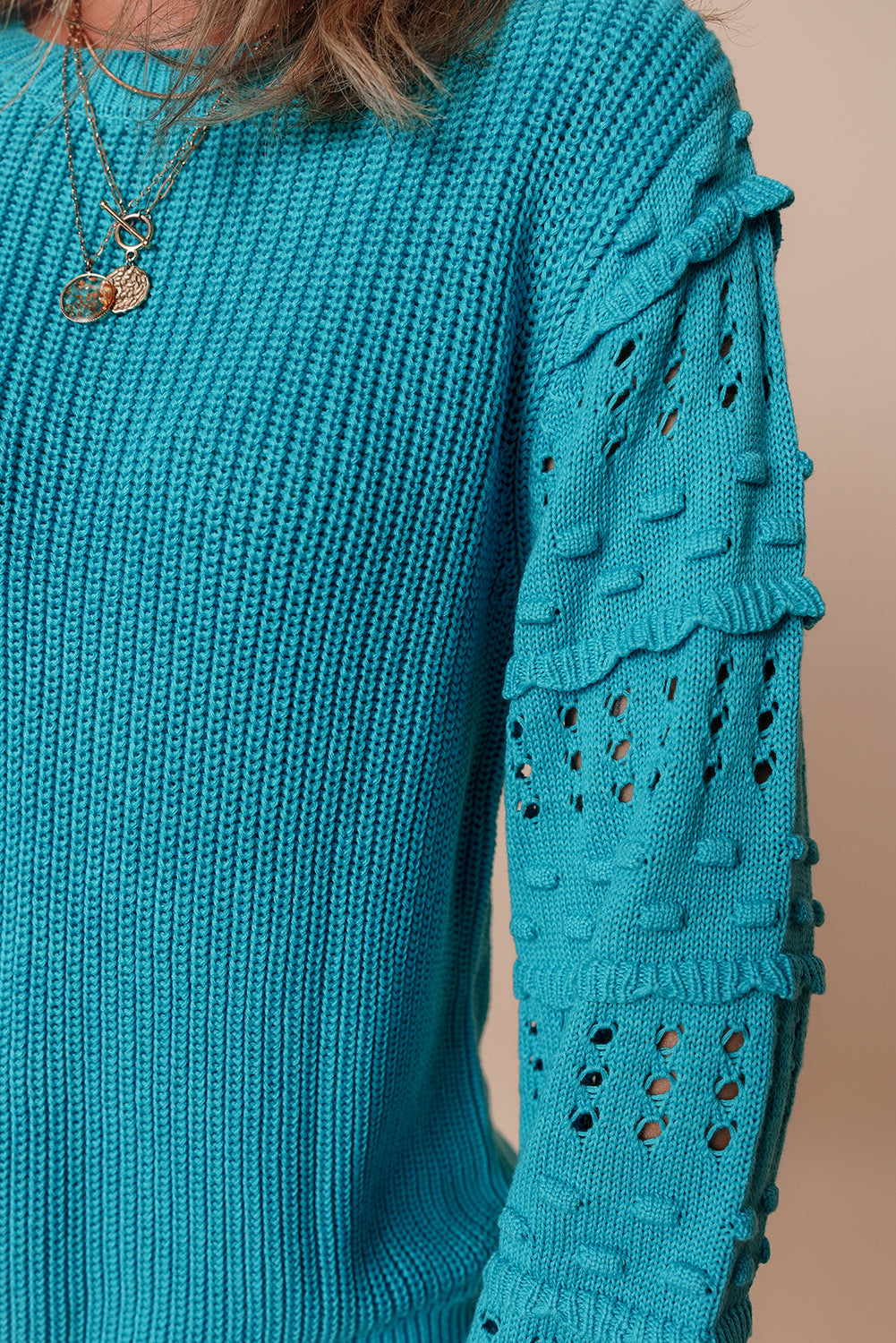 Turquoise Ruffled Knit Sweater