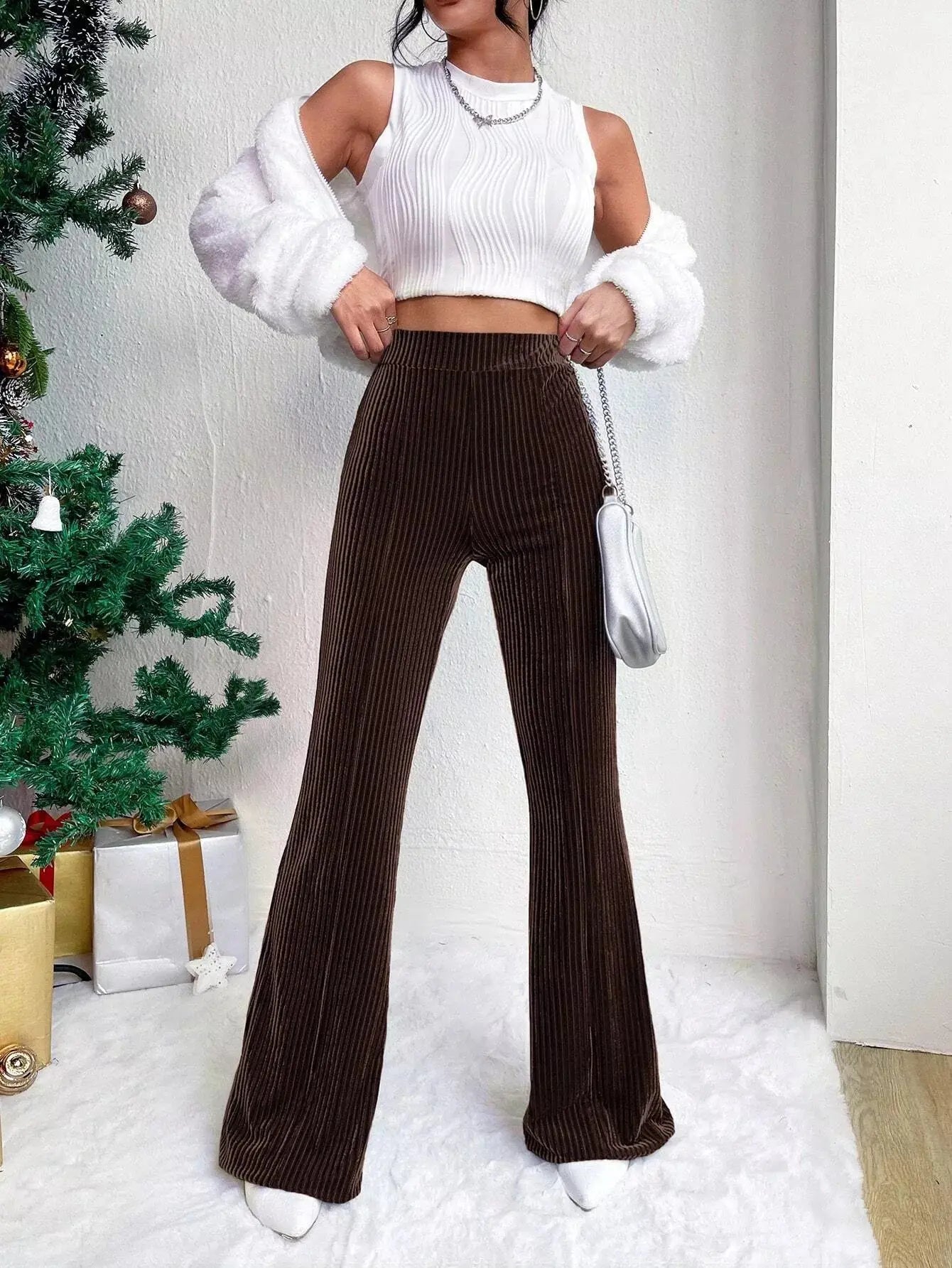 Corduroy High Waist Flare Pants Simply Love