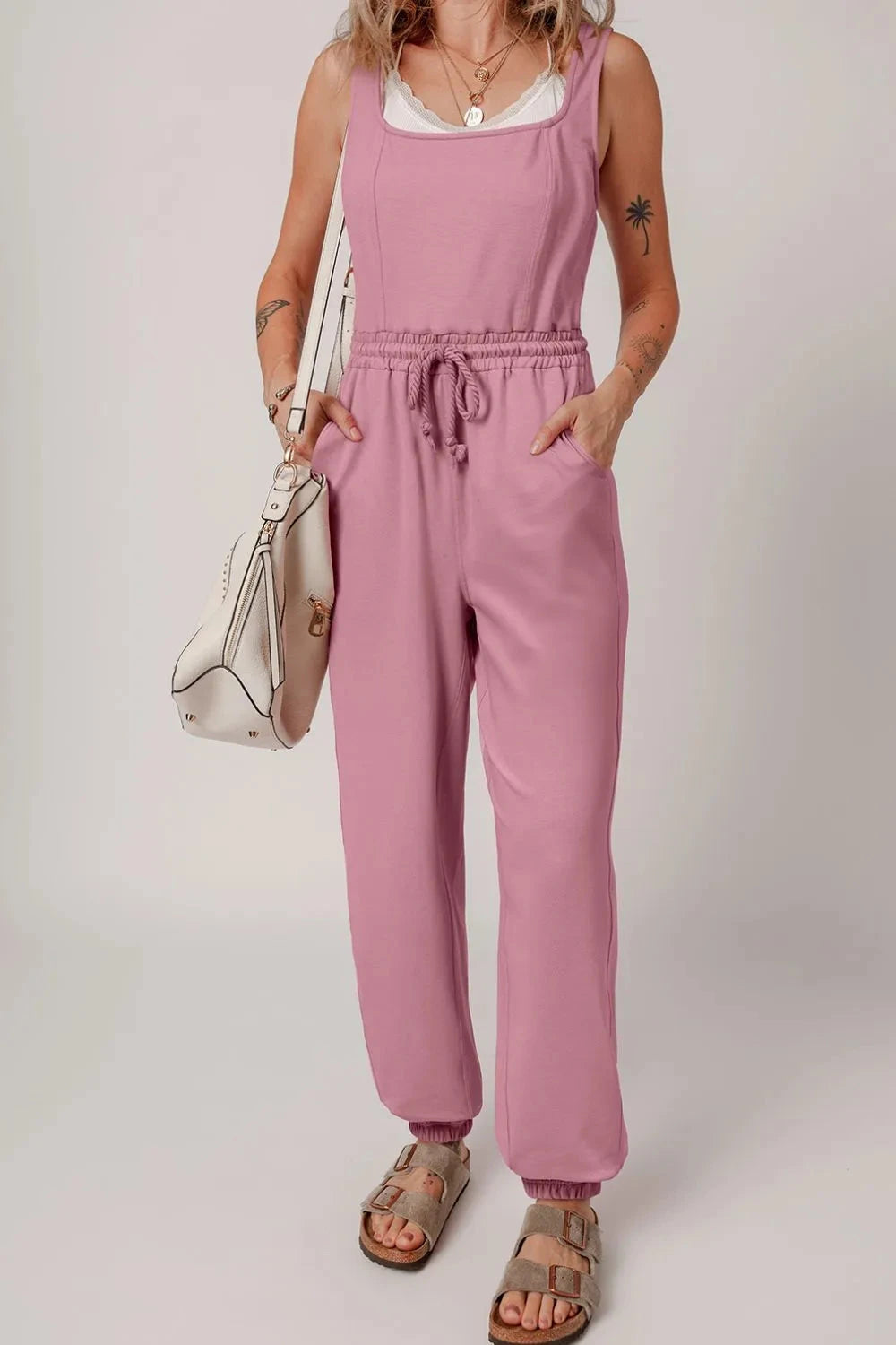 Elastic Waist Sleeveless Square Neck Jumpsuit Simply Love
