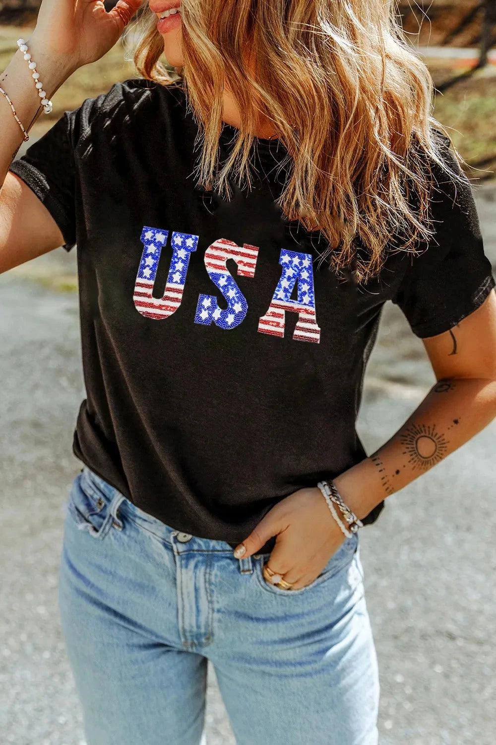 USA Round Neck Short Sleeve T-Shirt Simply Love