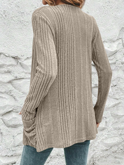 Ribbed Open Front Cardigan with Pockets.