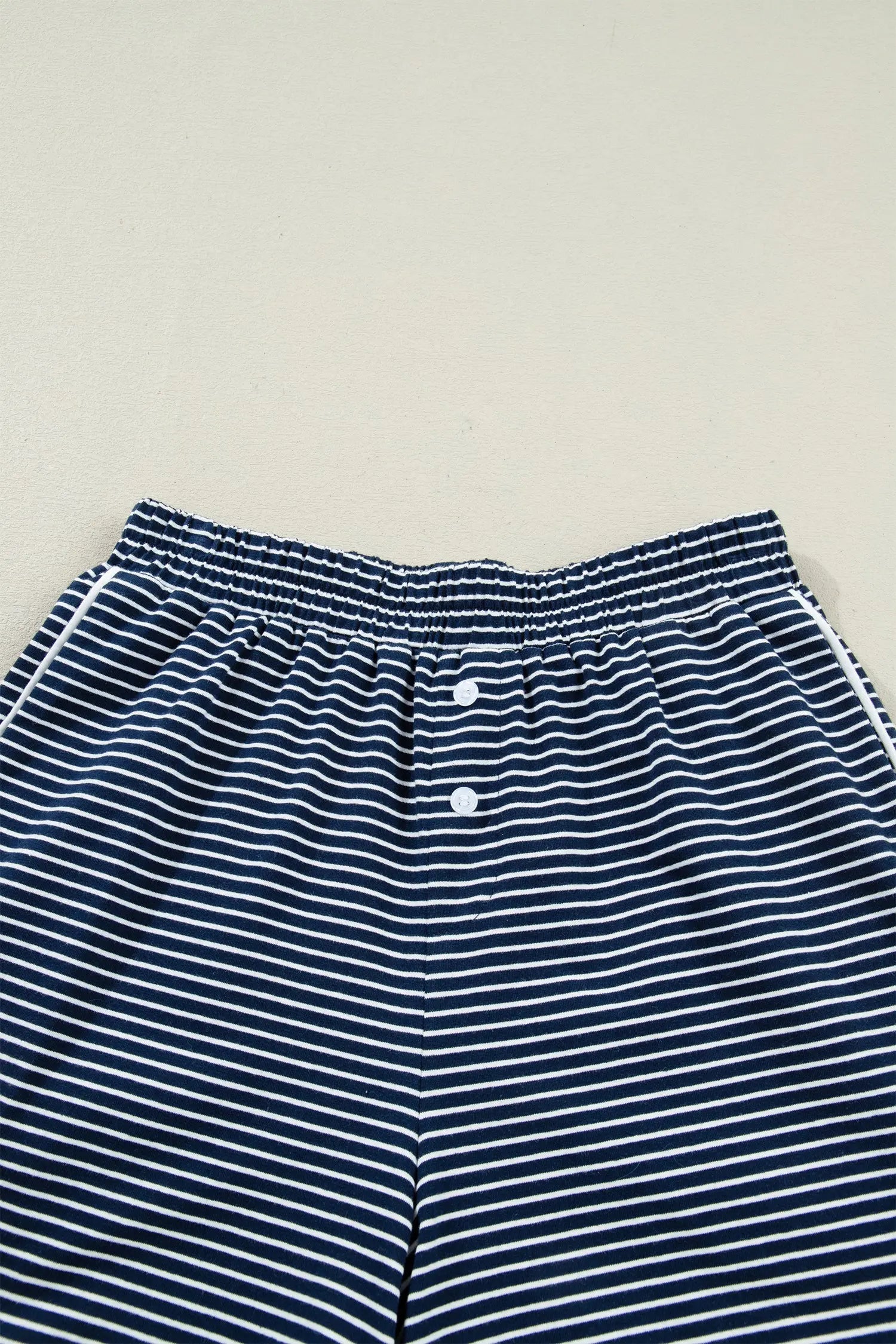 Blue Stripe Drop Shoulder Long Sleeve Tee And Buttoned Shorts Lounge Set 2pcs Dear-Lover Dropshipping