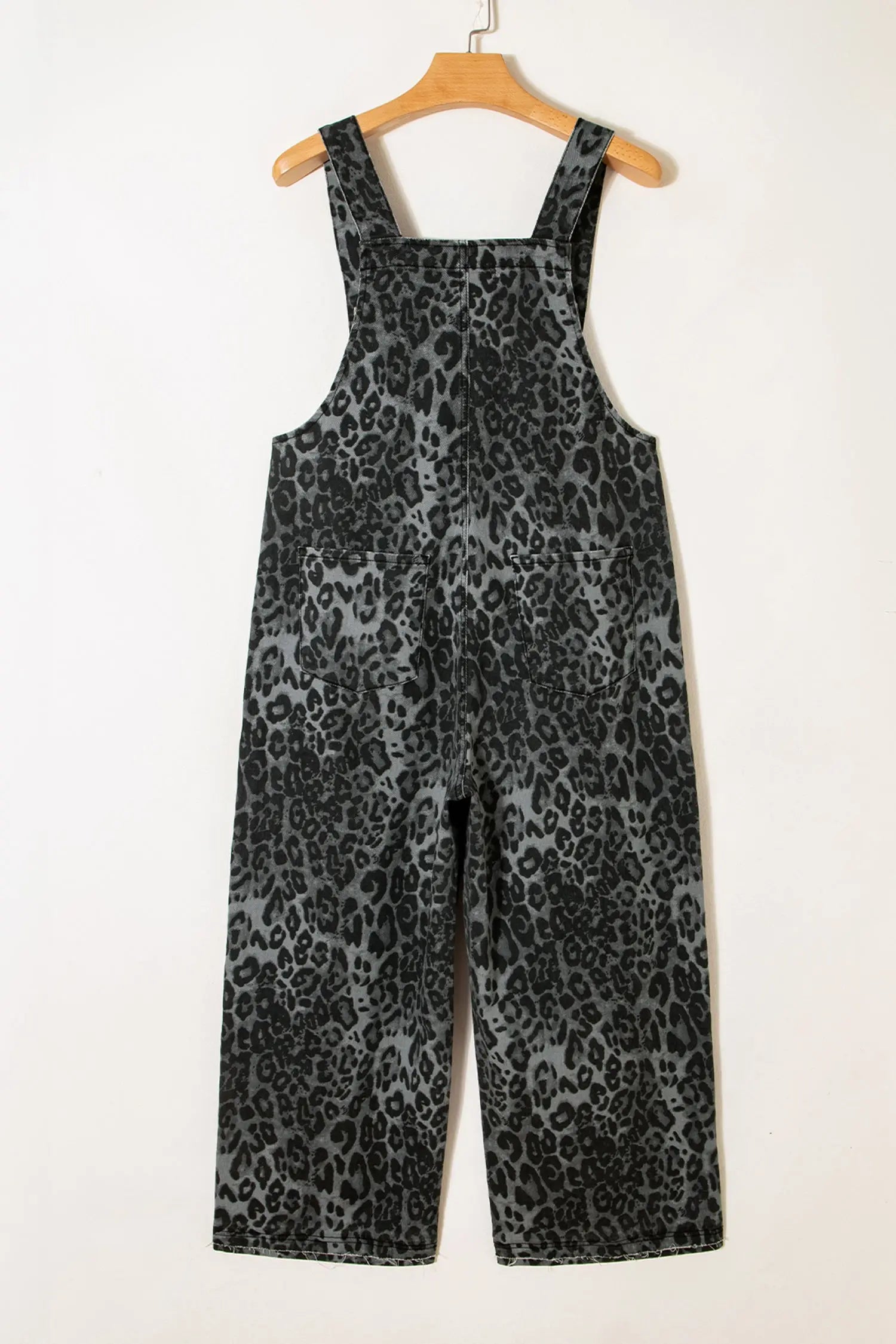 Gray Leopard Print Denim Overalls With Button Adjustable Straps Cropped Fit Dear-Lover Dropshipping