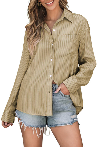 Striped Button Up Long Sleeve Shirt.