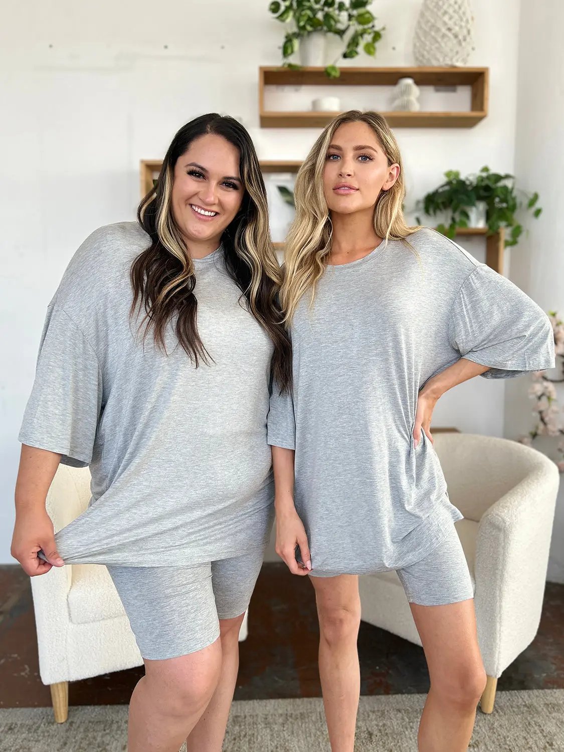 Basic Bae Bamboo Full Size Round Neck Drop Shoulder T-Shirt and Shorts Set - Love Salve