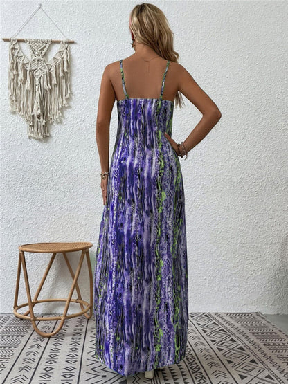 Full Size Printed Scoop Neck Maxi Cami Dress.