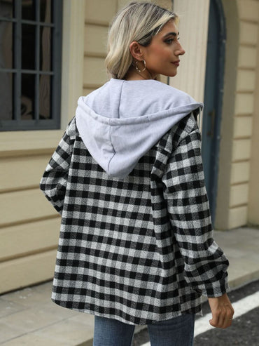 Plaid hooded jacket with pockets