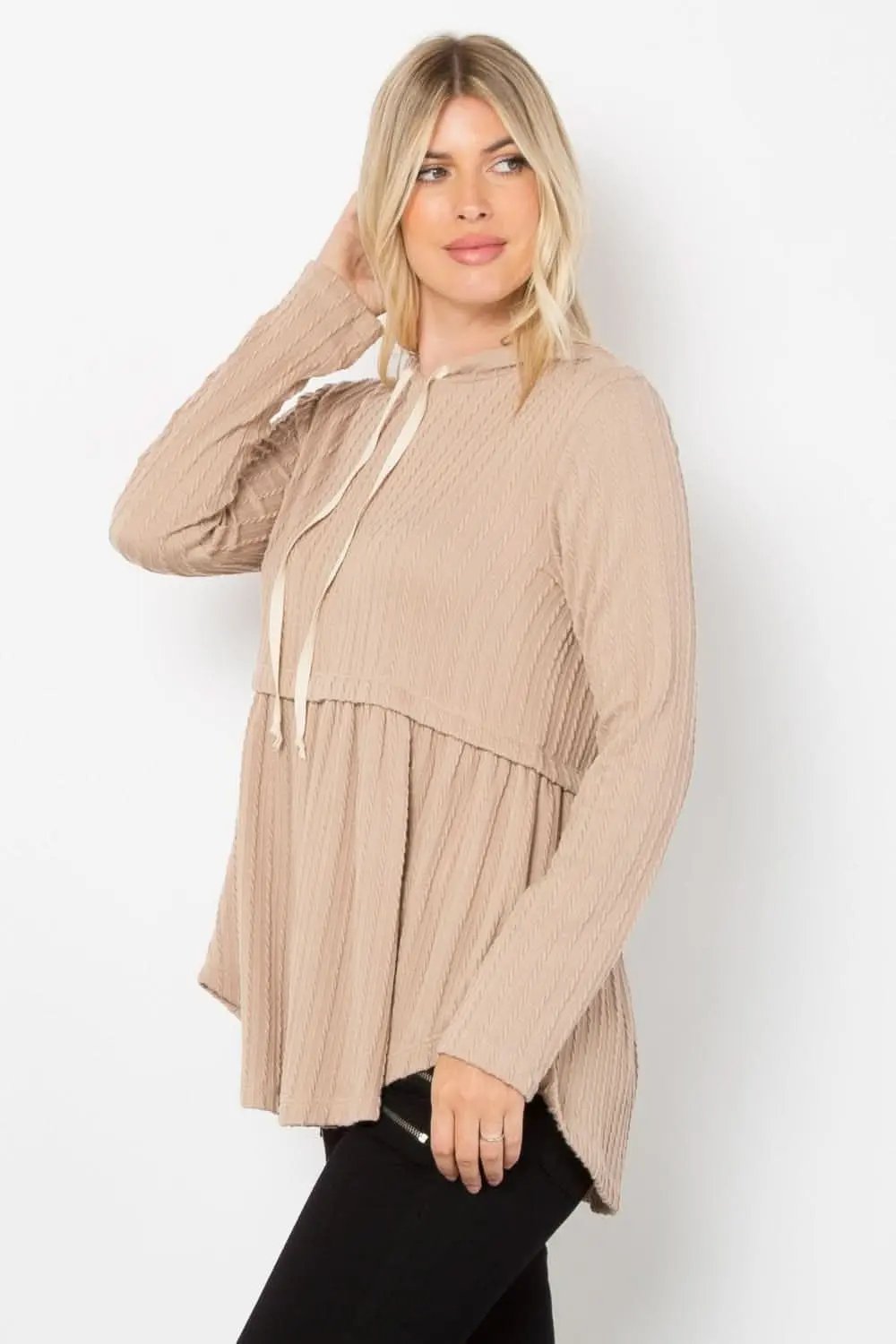 Be Stage Peplum Cable Knit Hoodie - Love Salve 