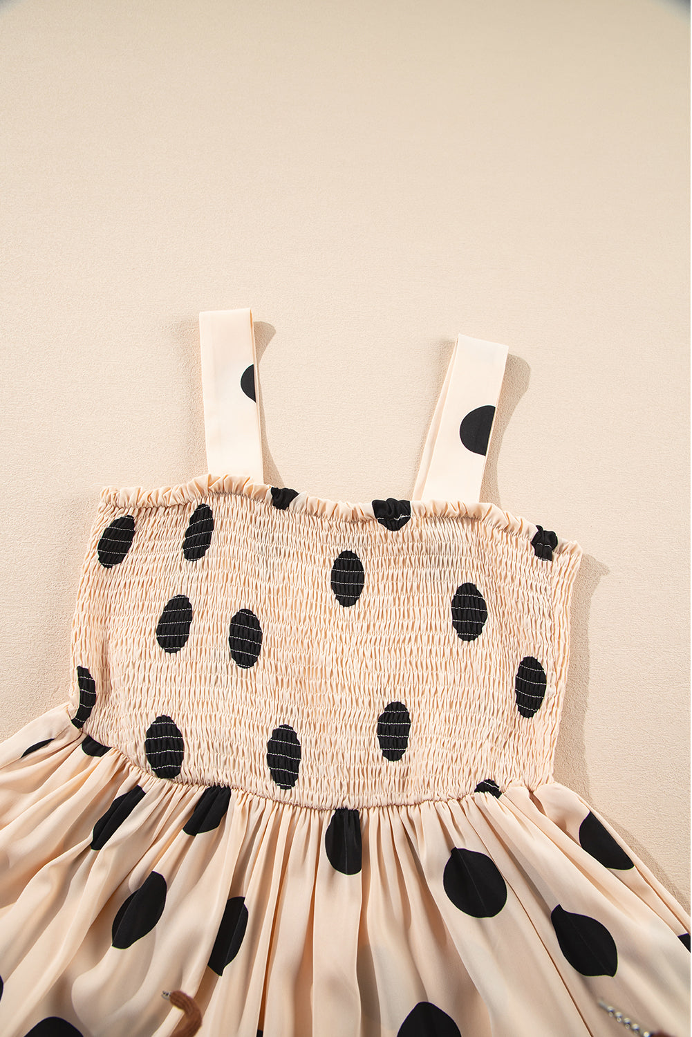 Oatmeal Polka Dot Smocked Sleeveless Maxi Dress