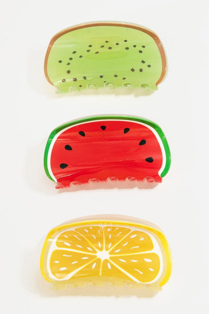 Chic fruity hair clip trio: kiwi, lemon, and watermelon set