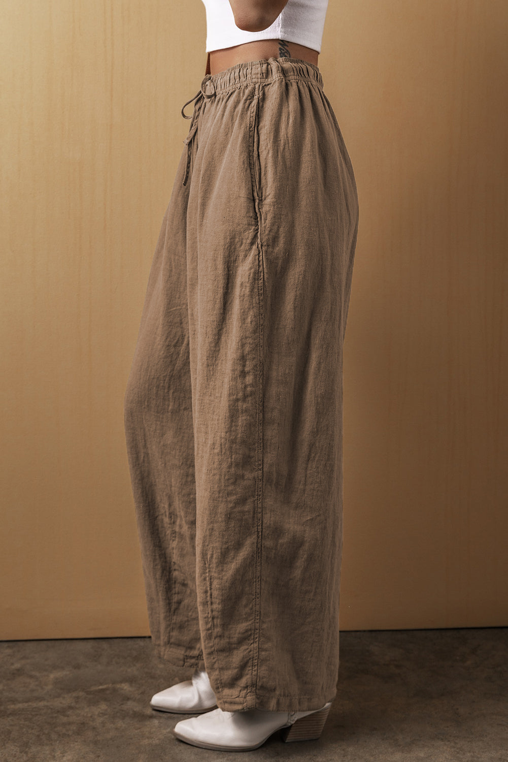 Desert Palm wide-leg cotton-linen drawstring pants for effortless style