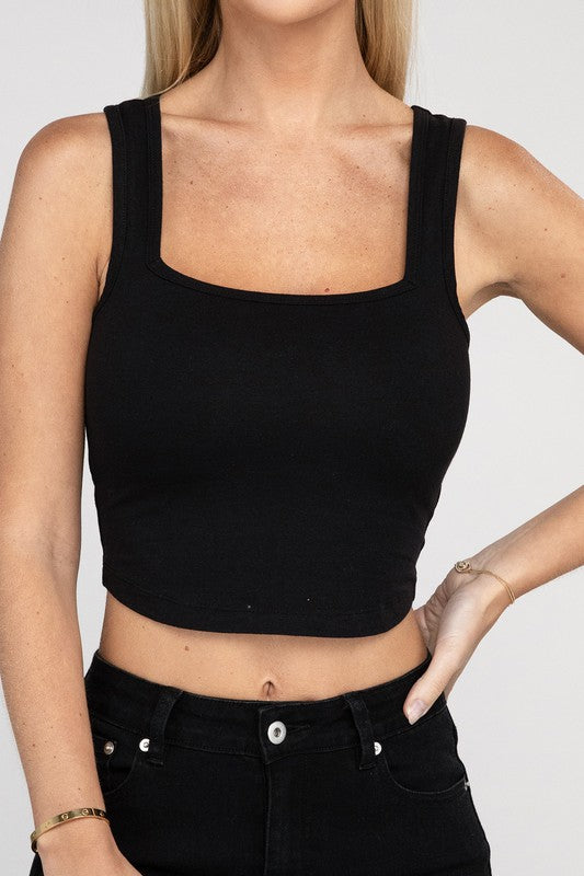 Cotton Square Neck Cropped Cami Top Coco’s Tee Boutique
