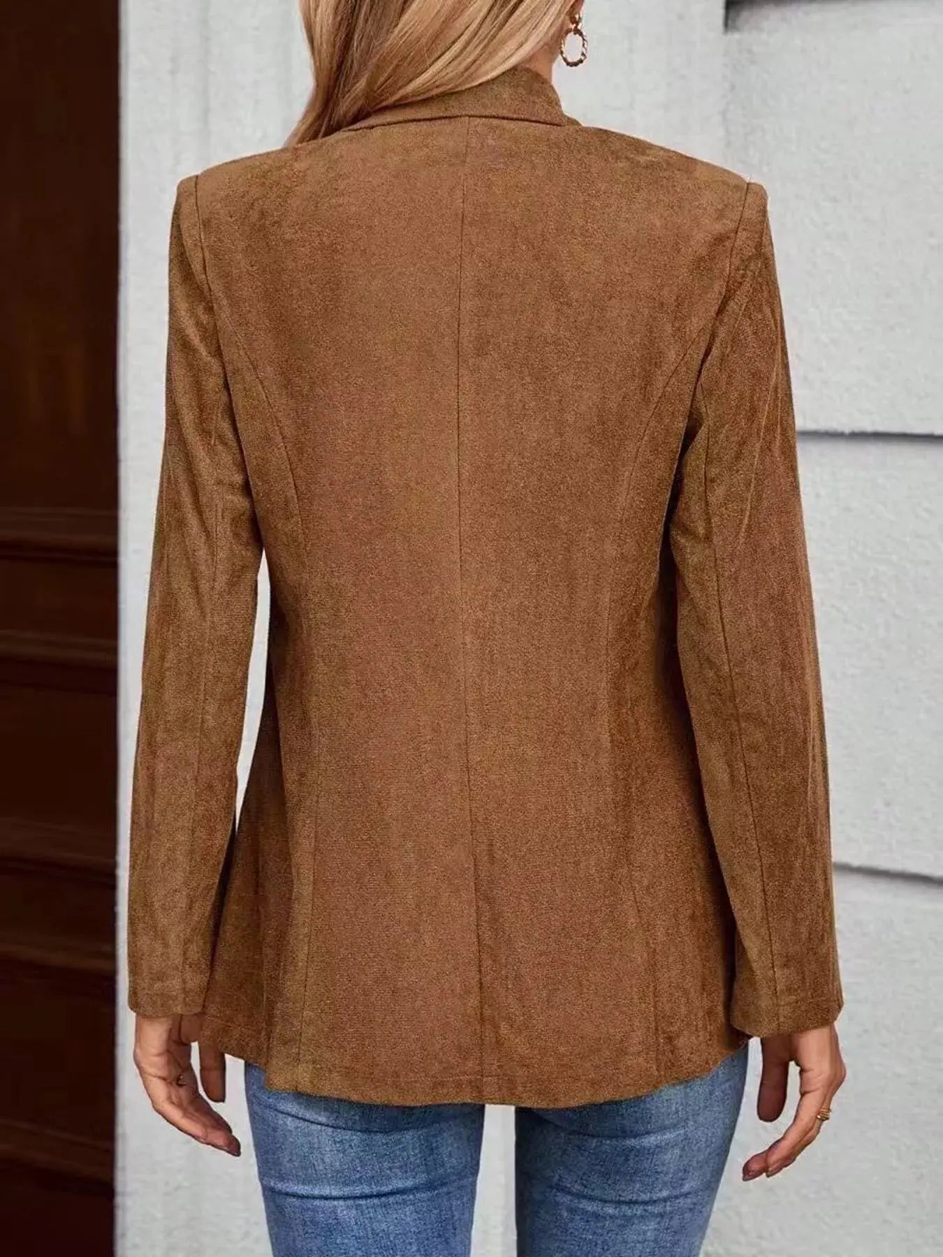 Lapel Collar Single-Button Blazer Simply Love