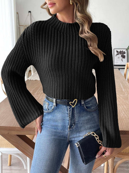 Cozy mock neck long sleeve knit sweater