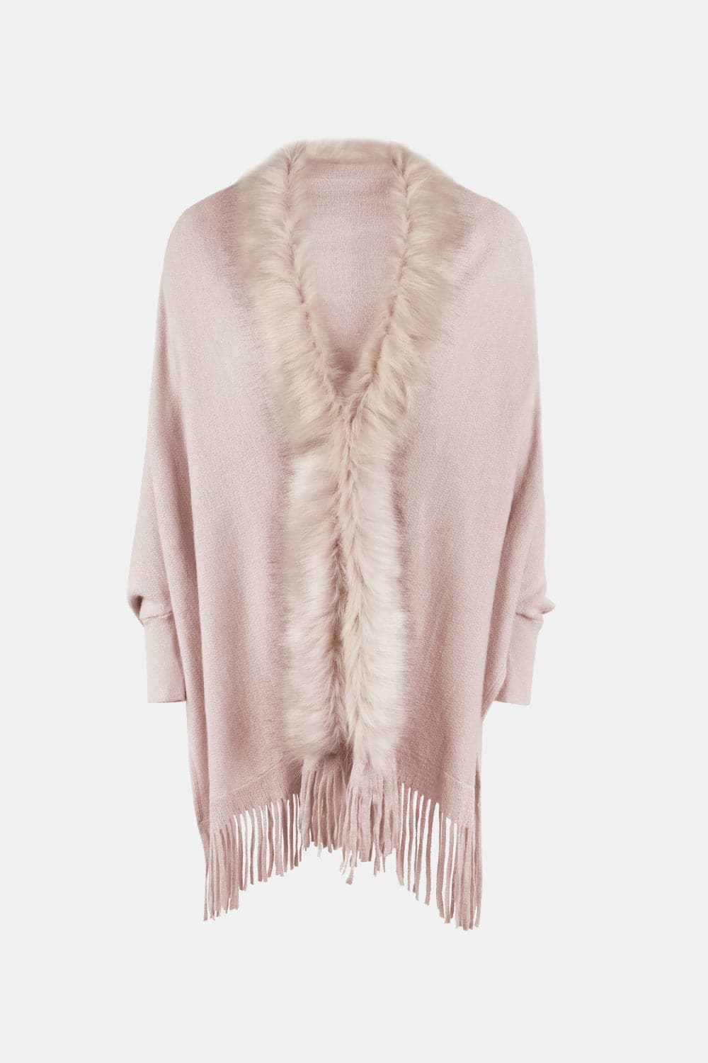 Fringe Open Front Long Sleeve Poncho.