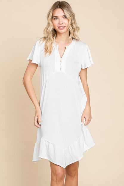 Culture Code Full Size Short Sleeve Ruffled Asymmetric Hem Dress.