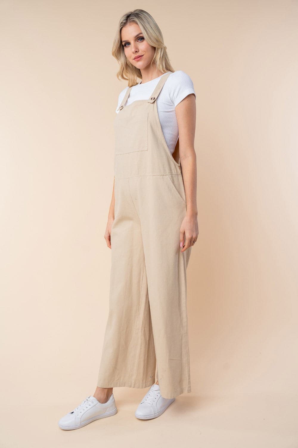 White Birch Sleeveless Wide Leg Jumpsuit.