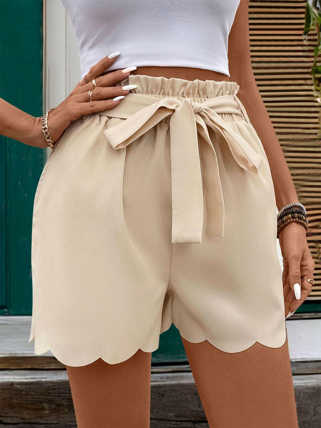 Frill Tied Shorts with Pockets.