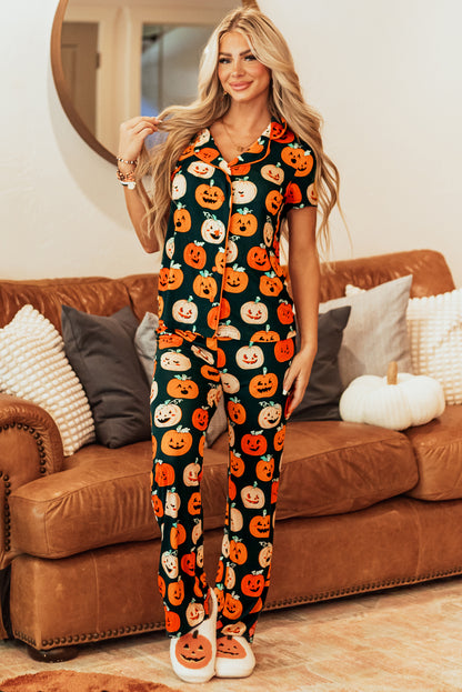 Festive orange Halloween short sleeve pajama set