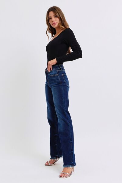 Judy Blue Full Size Raw Hem Straight Leg Jeans Coco’s Tee Boutique