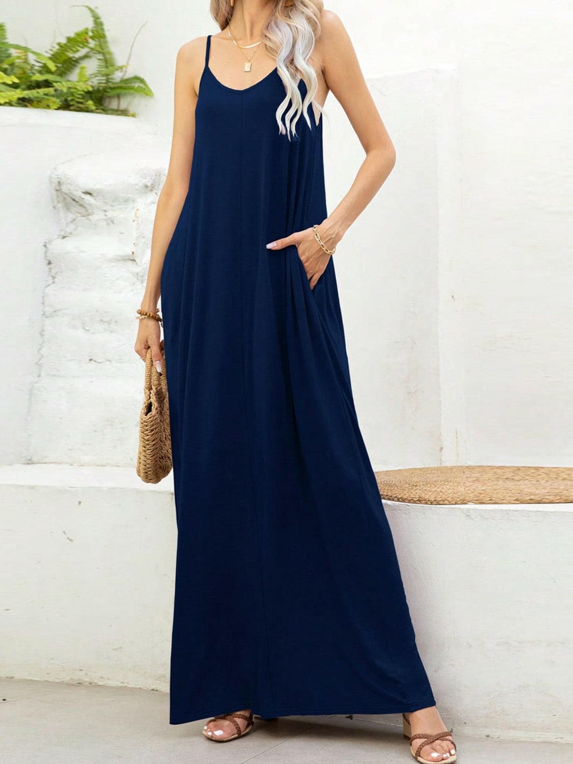 V-Neck Maxi Cami Dress with Pockets.