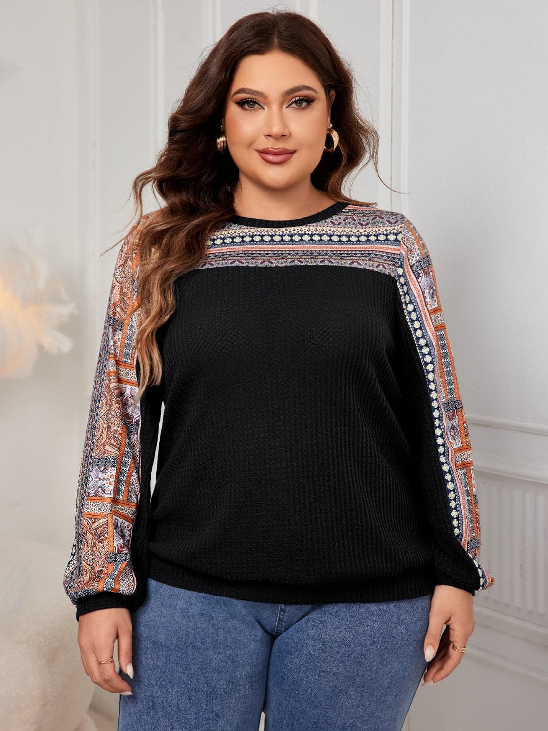 Plus Size Printed Long Sleeve Sweatshirt.