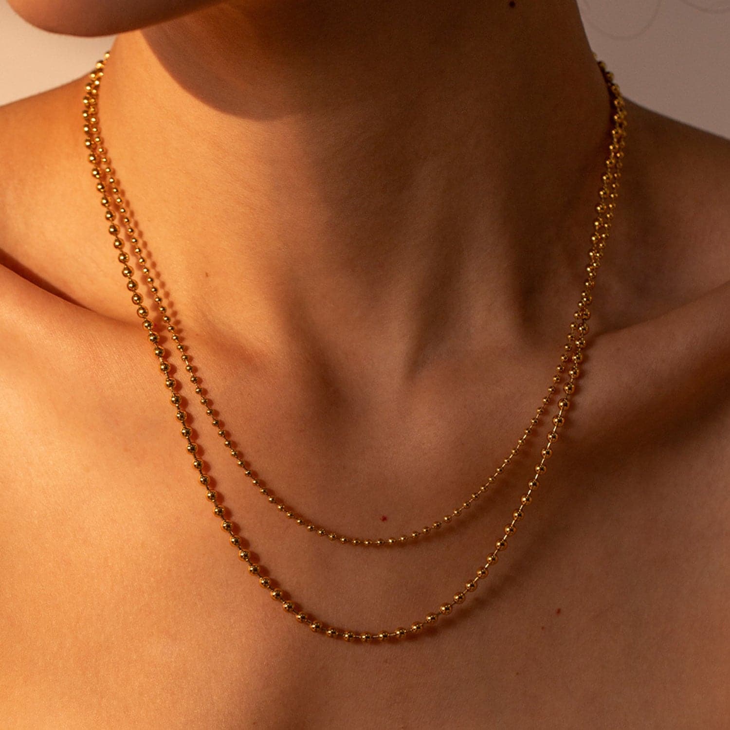 18K Gold-Plated Lobster Closure Bead Necklace.