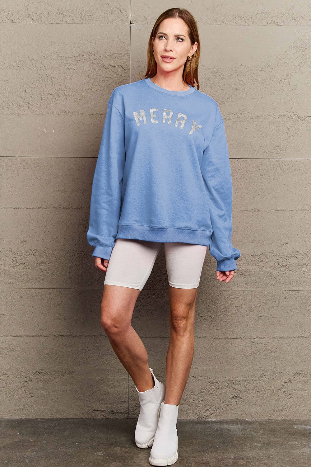 Simply Love Full Size MERRY Graphic Sweatshirt.