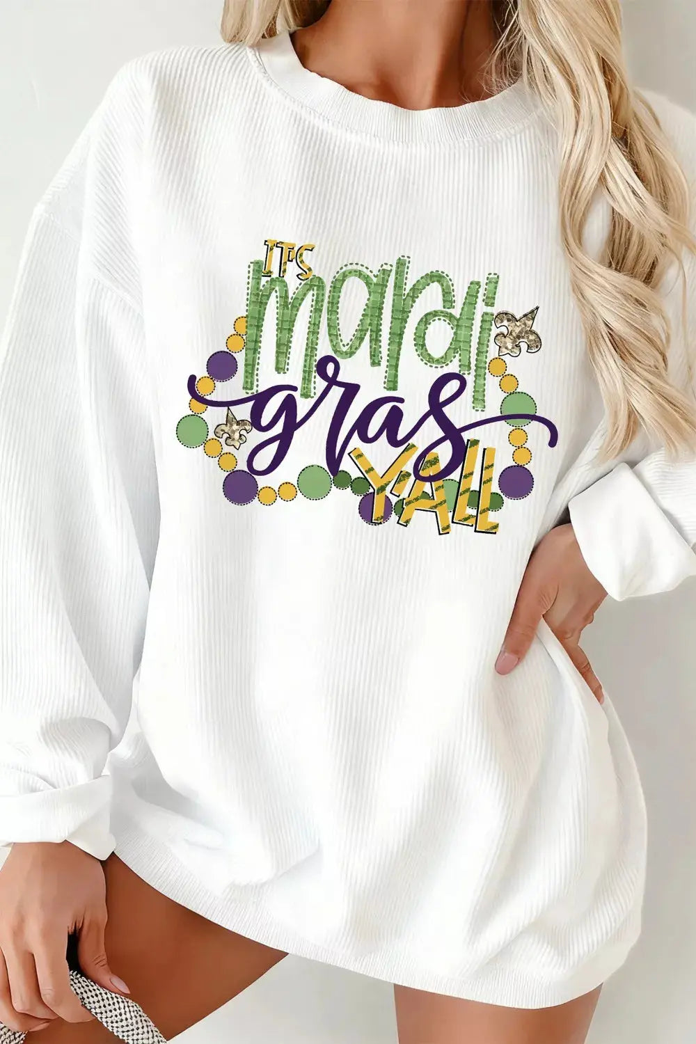 TIS Mardi Gras YALL Corded Ribbed Pullover Sweatshirt Simply Love