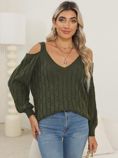 Cozy cable-knit v-neck pullover sweater