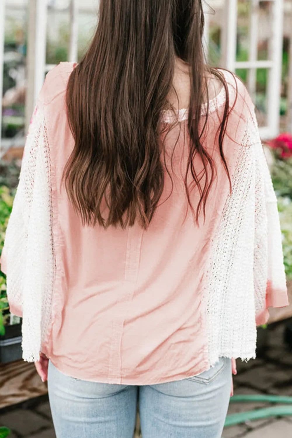 Lace V-Neck Blouse with 3/4 Sleeves