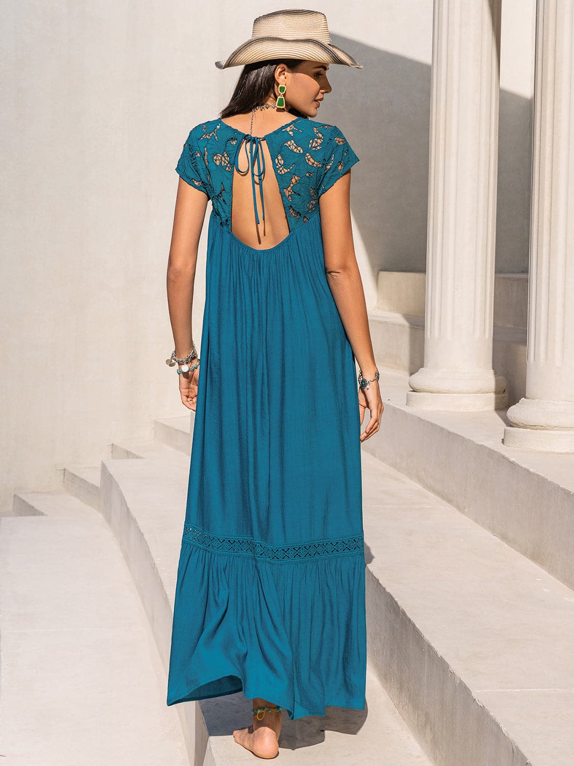 Round Neck Short Sleeve Maxi Dress.