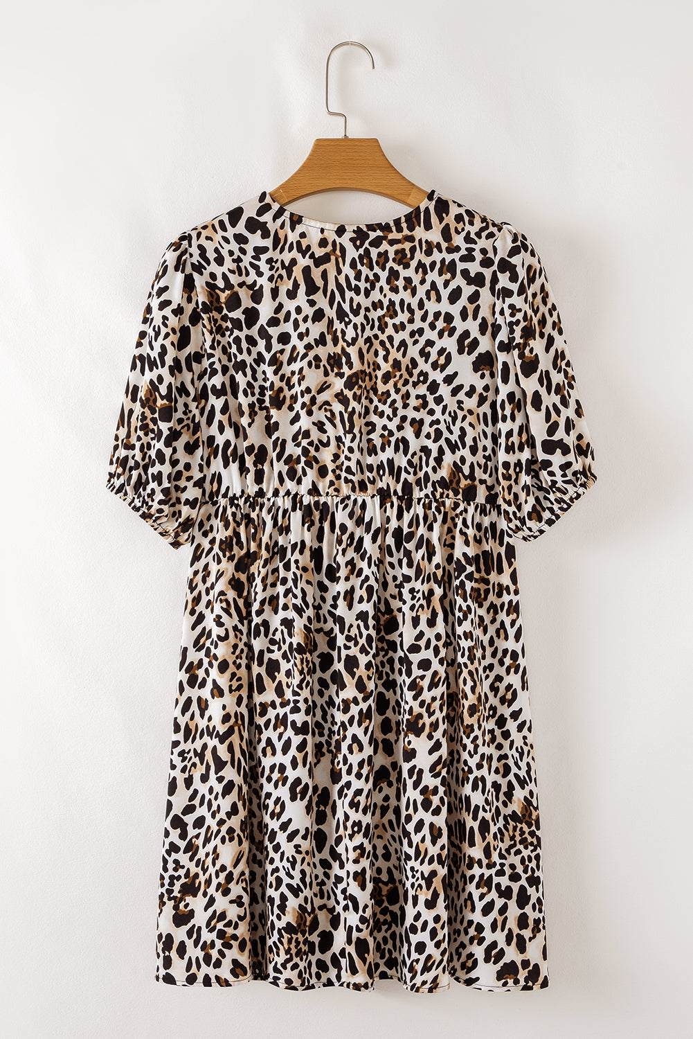 Multicolour Leopard Tie Front Puff Sleeve Short Flared Dress