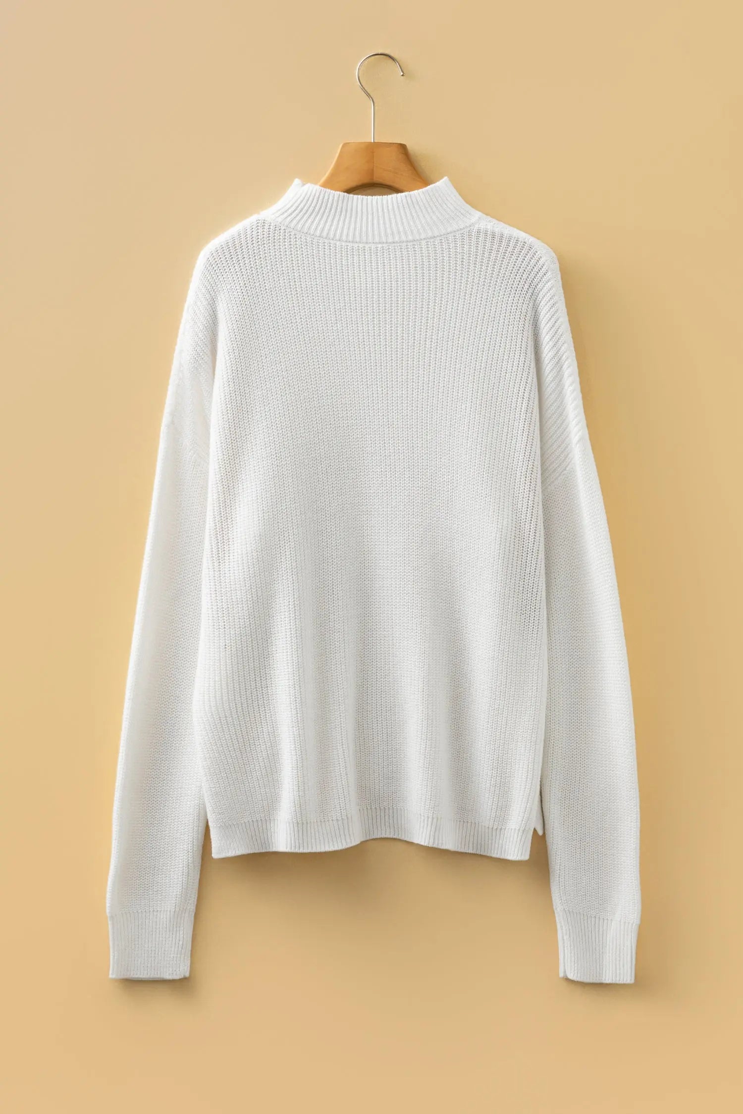 White Mix Texture Patchwork Knit Sweater With Contrast Stitch Mock Neck Dear-Lover Dropshipping