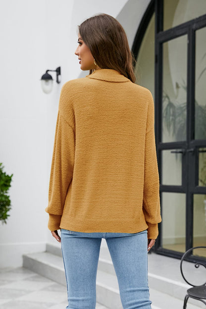 Mock Neck Dropped Shoulder Long Sleeve Sweater.