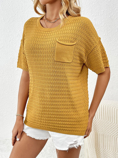 Round Neck Half Sleeve Knit Top.