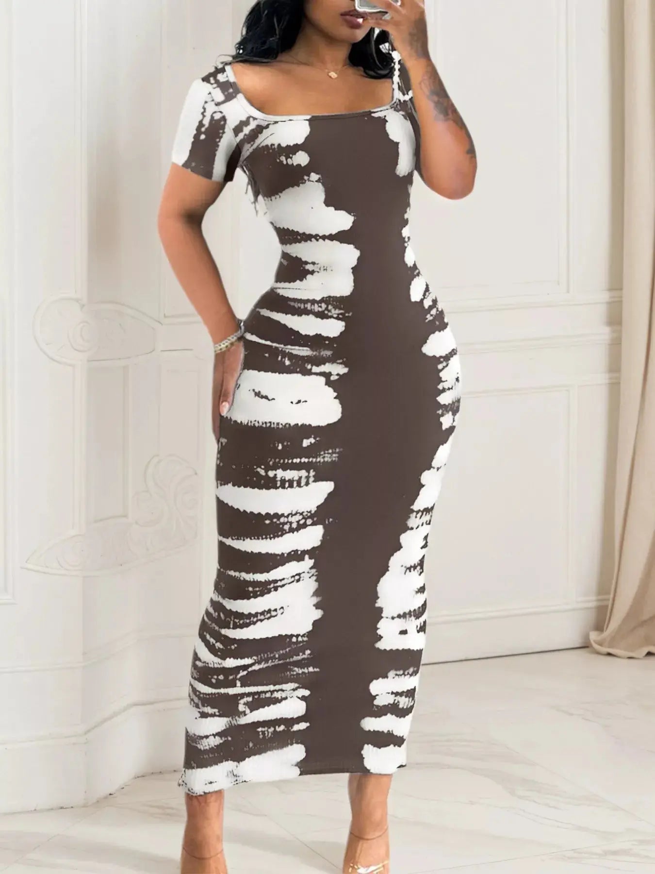Plus Size Square Neck Short Sleeve Dress Simply Love